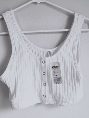 Set Of 5 Light Blue White Ribbed Tank Crop Top - Women Size S Like New